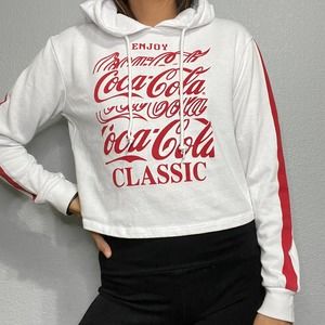 Coca Cola cropped white pullover hoodie small